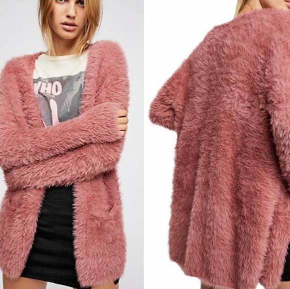 Free People Sweaters - Free People Faux Fur Cardigan Dusty Rose Small
